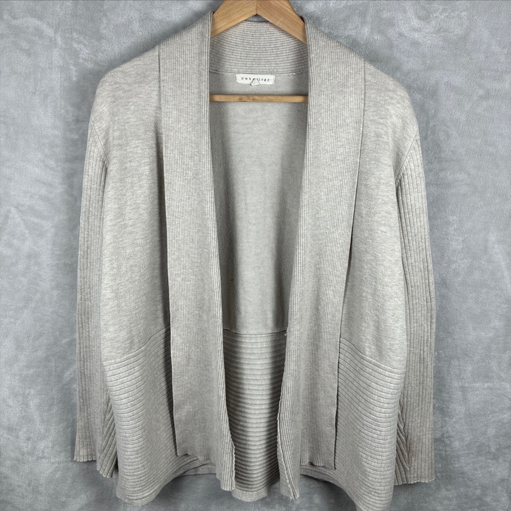 Retrology Womens 1X Oatmeal Beige Open Front Shawl Collar Ribbed Cardigan